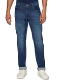 Peter England Men's Tapered Fit Mid Rise Classic Tape Stretchable Twill Jeans